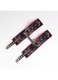 Черные кожаные оковы с розовой строчкой - Crazy Handmade - купить с доставкой в Волгограде