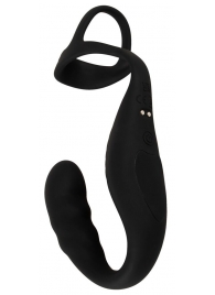 Черное эрекционное кольцо со стимуляцией промежности и анальной пробкой Cock Ring with RC Prostate Plug - Orion - в Волгограде купить с доставкой