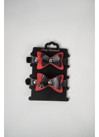 Черно-красные кожаные наручники с бантиками - Crazy Handmade - купить с доставкой в Волгограде