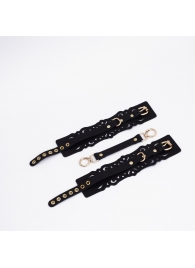 Черный кожаные оковы с узорами и золотистой фурнитурой - Crazy Handmade - купить с доставкой в Волгограде