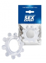 Прозрачное эрекционное кольцо со стимулирующими шариками - Sex Expert - в Волгограде купить с доставкой