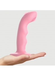 Розовая насадка-стимулятор Strap-On-Me Tapping Dildo Wave - Strap-on-me - купить с доставкой в Волгограде
