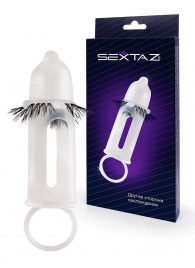 Эластичная насадка на пенис с подхватом мошонки и стимулирующими «ресничками» - Sextaz - в Волгограде купить с доставкой