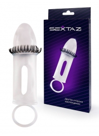 Закрытая насадка на пенис с подхватом мошонки и стимулирующими «ресничками» - Sextaz - в Волгограде купить с доставкой