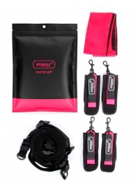 Черно-розовый эротический набор: фиксатор, оковы, наручники, повязка - Erokay - купить с доставкой в Волгограде