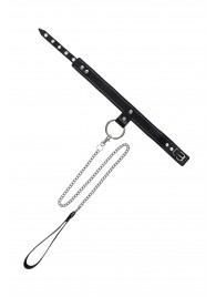 Черный узкий однослойный ошейник с серебристым поводком-цепочкой - Pecado - купить с доставкой в Волгограде