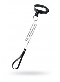 Черный узкий однослойный ошейник с серебристым поводком-цепочкой - Pecado - купить с доставкой в Волгограде