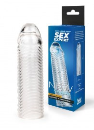 Прозрачная закрытая насадка на пенис с ребрышками - 16 см. - Sex Expert - в Волгограде купить с доставкой