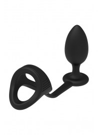 Черное эрекционное кольцо с анальной пробкой Cockstrap With Anal Plug - Dream Toys - в Волгограде купить с доставкой