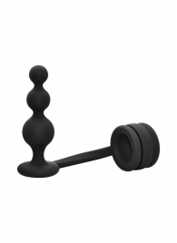 Черное эрекционное кольцо с анальной елочкой Cockring With Beaded Anal Plug - Dream Toys - в Волгограде купить с доставкой