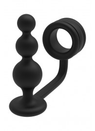 Черное эрекционное кольцо с анальной елочкой Cockring With Beaded Anal Plug - Dream Toys - в Волгограде купить с доставкой
