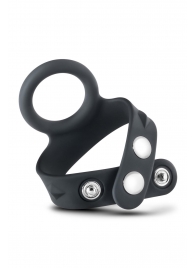 Черное эрекционное кольцо с подхватом мошонки на кнопках VS6 - Blush Novelties - в Волгограде купить с доставкой