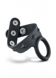 Черное эрекционное кольцо с подхватом мошонки на кнопках VS6 - Blush Novelties - в Волгограде купить с доставкой