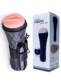 Телесный мастурбатор-вагина в черной колбе с вибрацией - Boys of Toys - в Волгограде купить с доставкой
