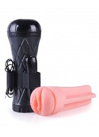 Телесный мастурбатор-вагина в черной колбе с вибрацией - Boys of Toys - в Волгограде купить с доставкой
