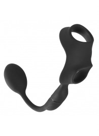 Черное виброкольцо с анальной пробкой Cock Ring with RC Butt Plug - Orion - в Волгограде купить с доставкой