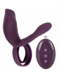 Фиолетовая насадка на член с клиторальным отростком и пультом ДУ RC Couple’s Vibrator 2 - Orion - в Волгограде купить с доставкой