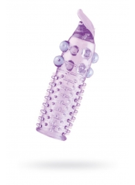 Гелевая фиолетовая насадка с шариками, шипами и усиком - 11 см. - Toyfa Basic - в Волгограде купить с доставкой