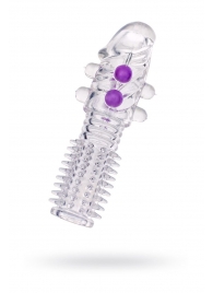 Гелевая прозрачная насадка с шариками и шипами - 14 см. - Toyfa Basic - в Волгограде купить с доставкой