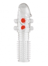 Гелевая прозрачная насадка с шариками и шипами - 14 см. - Toyfa Basic - в Волгограде купить с доставкой