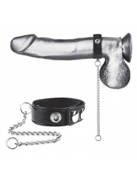 Утяжка на пенис с поводком Snap Cock Ring With 12  Leash - BlueLine - купить с доставкой в Волгограде