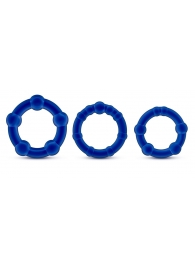 Набор из 3 синих эрекционных колец Stay Hard Beaded Cockrings - Blush Novelties - в Волгограде купить с доставкой