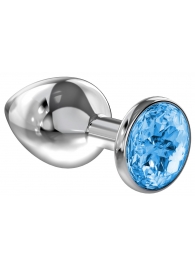 Большая серебристая анальная пробка Diamond Light blue Sparkle Large с голубым кристаллом - 8 см. - Lola Games - купить с доставкой в Волгограде