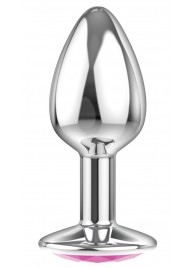 Малая серебристая анальная пробка Diamond Pink Sparkle Small с розовым кристаллом - 7 см. - Lola Games - купить с доставкой в Волгограде