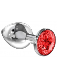Большая серебристая анальная пробка Diamond Red Sparkle Large с красным кристаллом - 8 см. - Lola Games - купить с доставкой в Волгограде