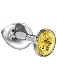 Большая серебристая анальная пробка Diamond Yellow Sparkle Large с жёлтым кристаллом - 8 см. - Lola Games - купить с доставкой в Волгограде