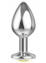 Малая серебристая анальная пробка Diamond Yellow Sparkle Small с жёлтым кристаллом - 7 см. - Lola Games - купить с доставкой в Волгограде