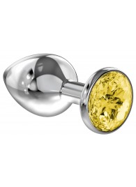 Малая серебристая анальная пробка Diamond Yellow Sparkle Small с жёлтым кристаллом - 7 см. - Lola Games - купить с доставкой в Волгограде