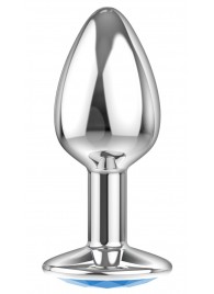 Малая серебристая анальная пробка Diamond Light blue Sparkle Small с голубым кристаллом - 7 см. - Lola Games - купить с доставкой в Волгограде