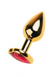 Золотистая анальная пробка с кристаллом-сердцем - 7,5 см. - ToyFa - купить с доставкой в Волгограде