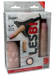 Телесный поясной страпон LESBI с вагинальной пробкой - 17 см. - LOVETOY (А-Полимер) - купить с доставкой в Волгограде