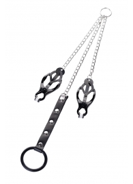 Черно-серебристые зажимы для сосков с кольцом для пениса TOYFA Metal - ToyFa - купить с доставкой в Волгограде