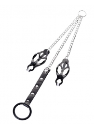 Черно-серебристые зажимы для сосков с кольцом для пениса TOYFA Metal - ToyFa - купить с доставкой в Волгограде