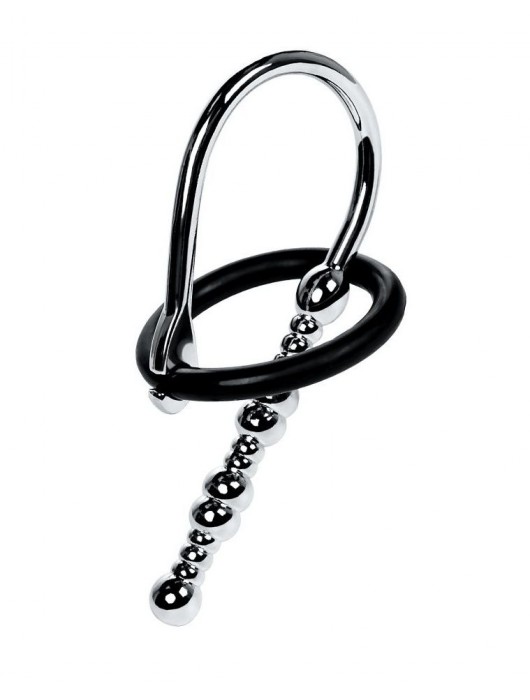 Серебристый уретральный плаг-бусины TOYFA Metal с мягким фиксириющим кольцом - ToyFa - купить с доставкой в Волгограде