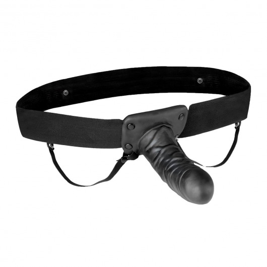 Чёрный полый страпон с вибрацией Unisex Vibrating Hollow Strap-On - 14 см. - Lux Fetish - купить с доставкой в Волгограде