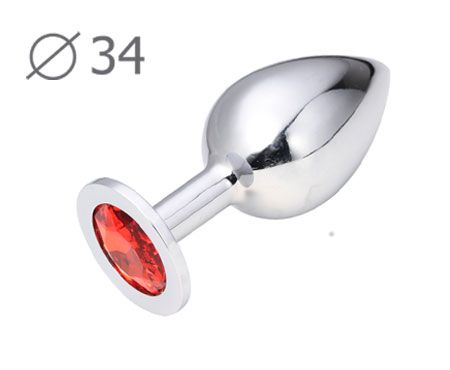 Коническая серебристая анальная втулка с красным кристаллом - 8,2 см. - Anal Jewelry Plug - купить с доставкой в Волгограде
