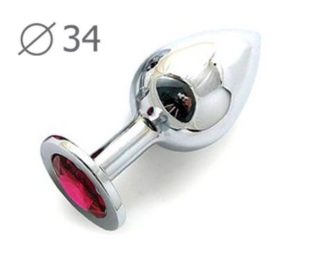 Коническая серебристая анальная втулка с малиновым кристаллом - 8,2 см. - Anal Jewelry Plug - купить с доставкой в Волгограде