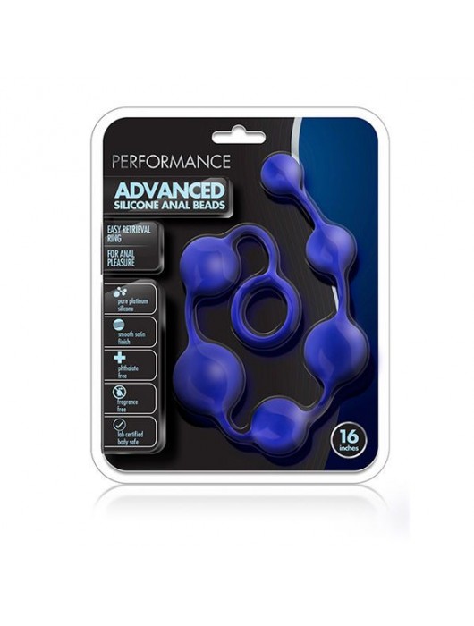 Синяя анальная цепочка 16 Inch Silicone Anal Beads - 40,6 см. - Blush Novelties