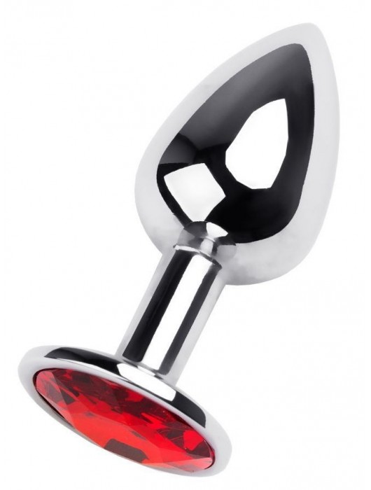 Маленькая коническая серебристая анальная пробка с красным кристаллом - 7 см. - ToyFa - купить с доставкой в Волгограде