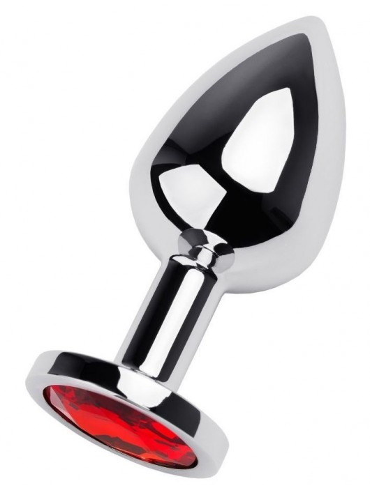 Серебристая коническая анальная пробка с красным кристаллом - 8 см. - ToyFa - купить с доставкой в Волгограде