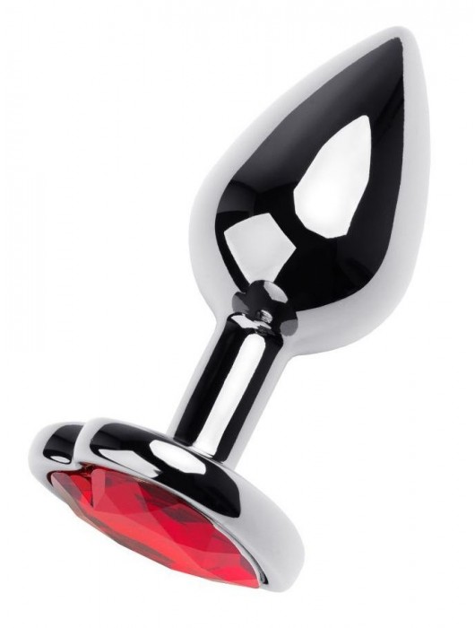 Серебристая коническая анальная пробка с красным кристаллом-сердечком - 7 см. - ToyFa - купить с доставкой в Волгограде