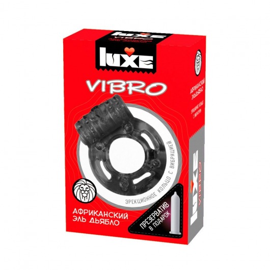 Чёрное эрекционное виброкольцо Luxe VIBRO  Африканский Эль Дьябло  + презерватив - Luxe - в Волгограде купить с доставкой