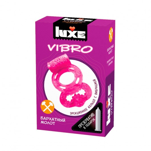 Розовое эрекционное виброкольцо Luxe VIBRO  Бархатный молот  + презерватив - Luxe - в Волгограде купить с доставкой