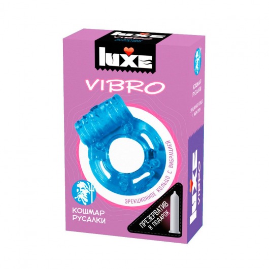 Голубое эрекционное виброкольцо Luxe VIBRO  Кошмар русалки  + презерватив - Luxe - в Волгограде купить с доставкой