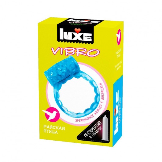 Голубое эрекционное виброкольцо Luxe VIBRO  Райская птица  + презерватив - Luxe - в Волгограде купить с доставкой