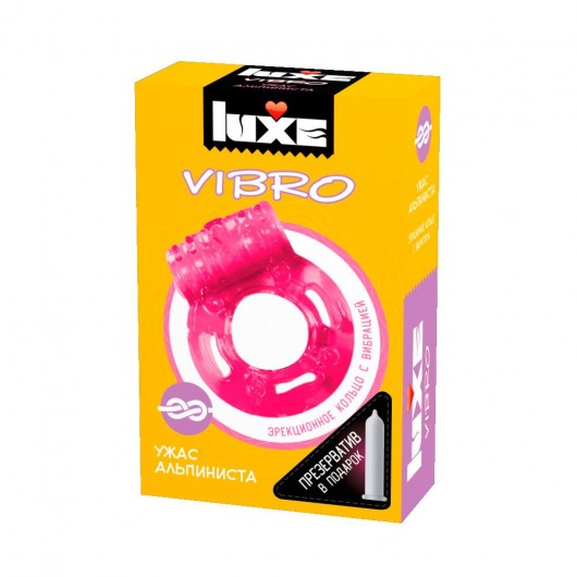 Розовое эрекционное виброкольцо Luxe VIBRO  Ужас Альпиниста  + презерватив - Luxe - в Волгограде купить с доставкой